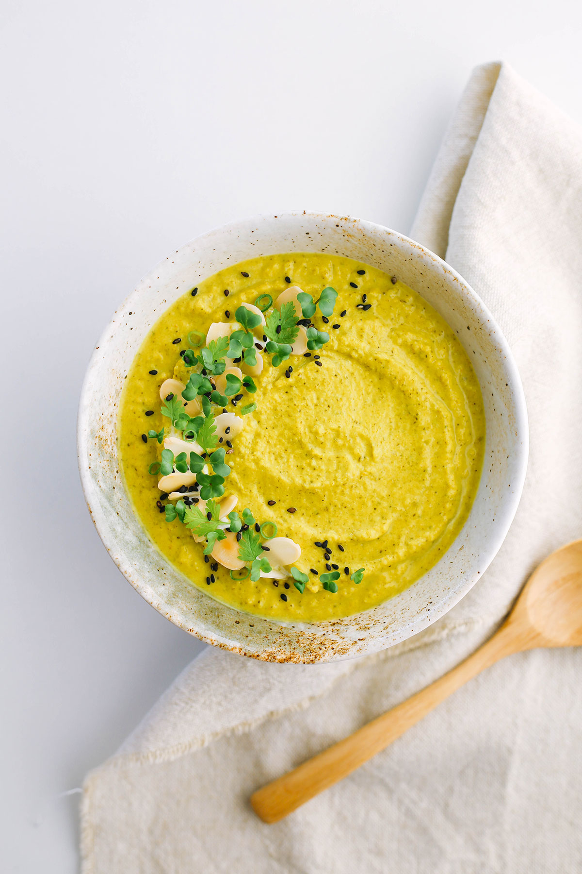 Keto broccoli soup for low carb. Easy recipe with turmeric and ginger.