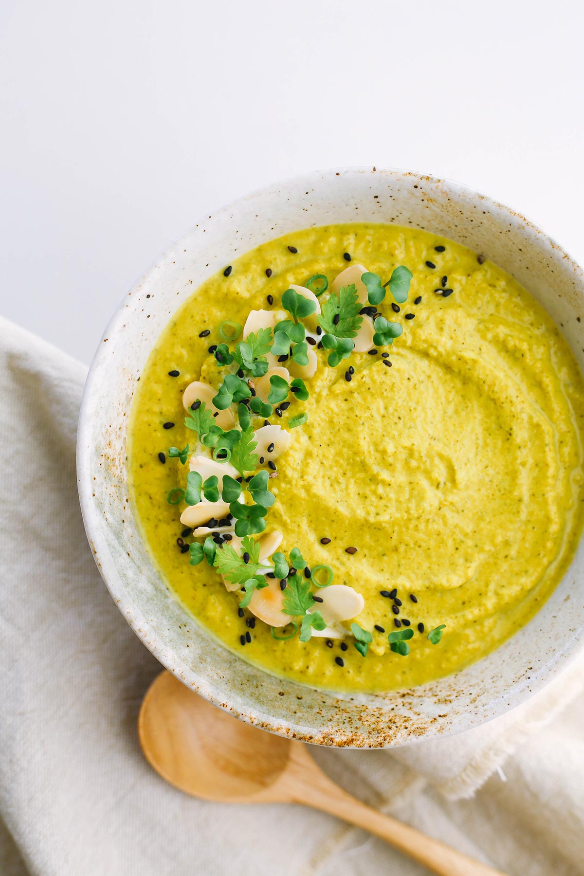 Keto broccoli soup for low carb. Easy recipe with turmeric and ginger.