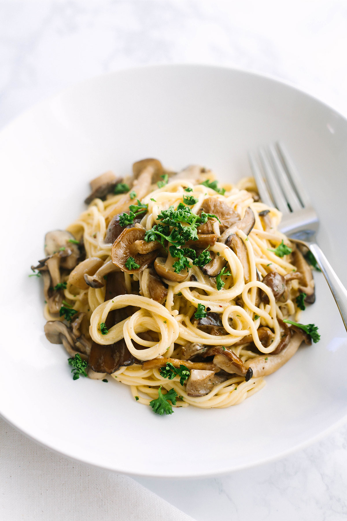 Mushroom pasta for keto and low carb. Easy recipe with shirataki noodles.