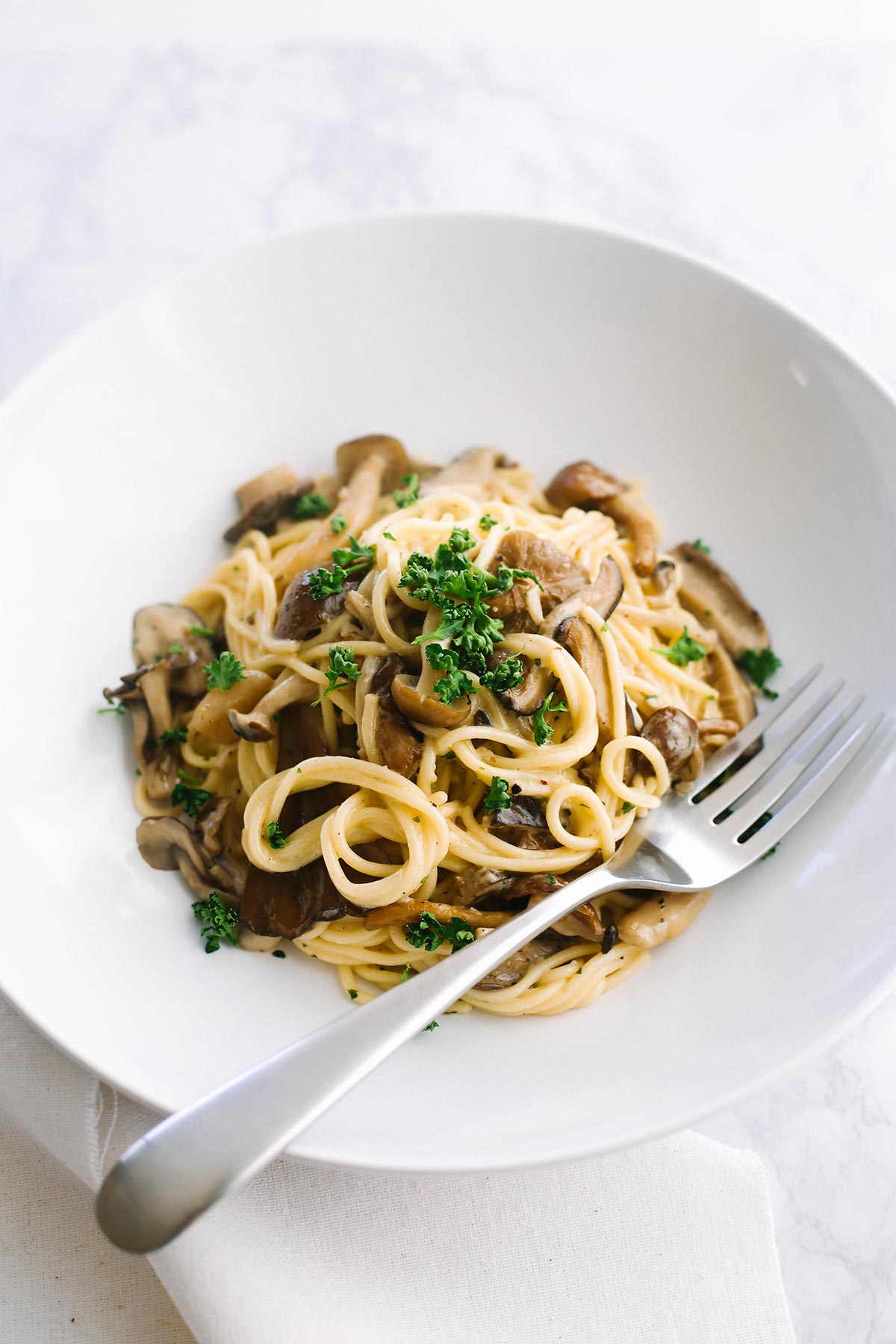 Mushroom pasta for keto and low carb. Easy recipe with shirataki noodles.